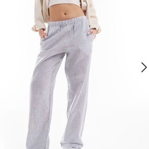 ASOS  Monki linen mix drawstring waist pants in white and navy stripes